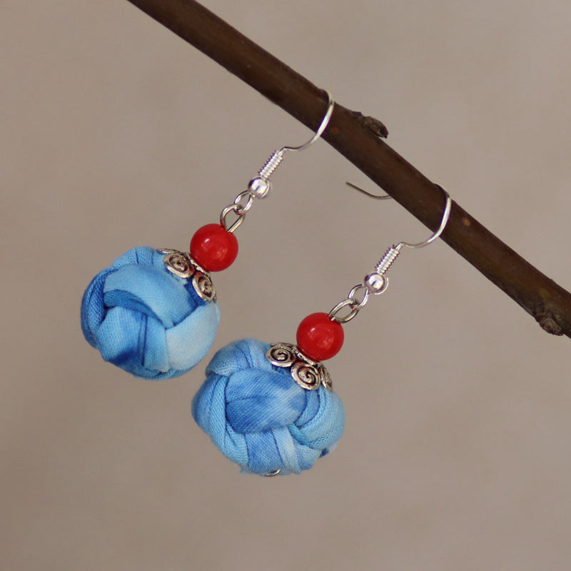 Ethnic Style Blue Dyed Handmade Fabric Earrings