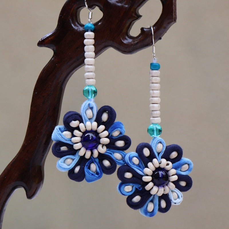 Ethnic Style Blue Dyed Handmade Fabric Earrings