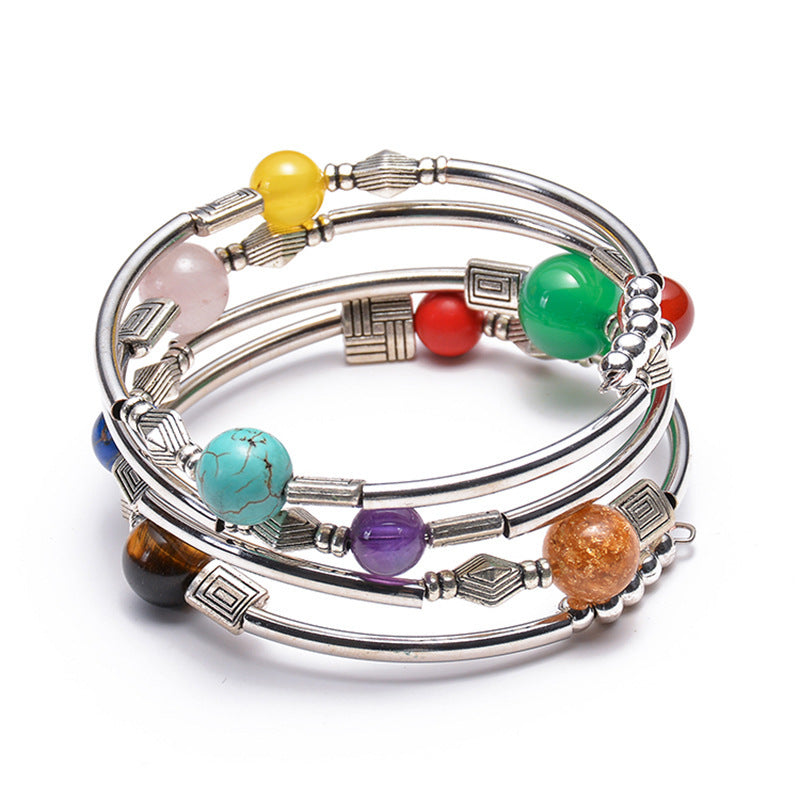 Handmade multi-turn winding bracelet natural stone