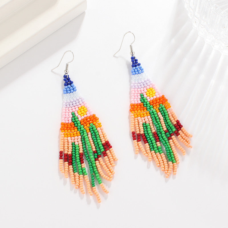 Beaded Ethnic Style Handmade Tassel Bead Earrings