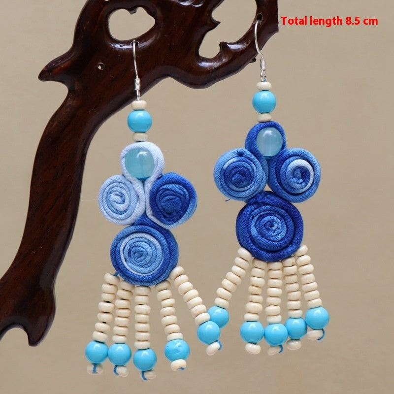 Ethnic Style Blue Dyed Handmade Fabric Earrings