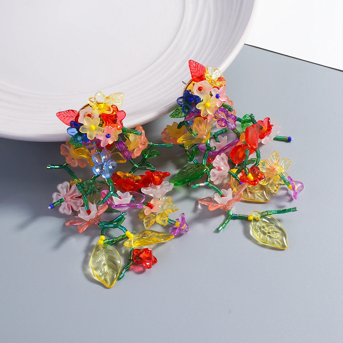 Lifefontier Bohemia Harz transparent bunte Blume lange Quaste Ohrringe für Frauen handgefertigt Perlen hängende Ohrringe Schmuck 