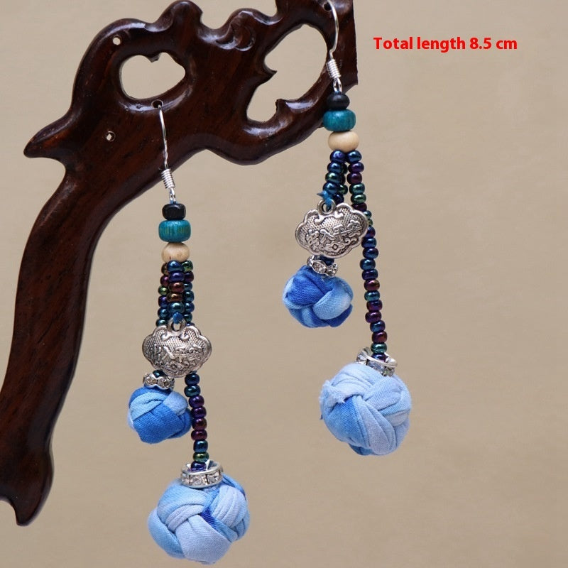 Ethnic Style Blue Dyed Handmade Fabric Earrings