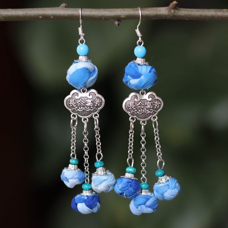 Ethnic Style Blue Dyed Handmade Fabric Earrings