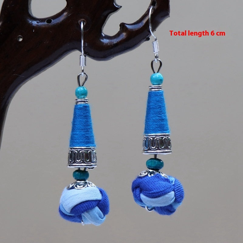 Ethnic Style Blue Dyed Handmade Fabric Earrings