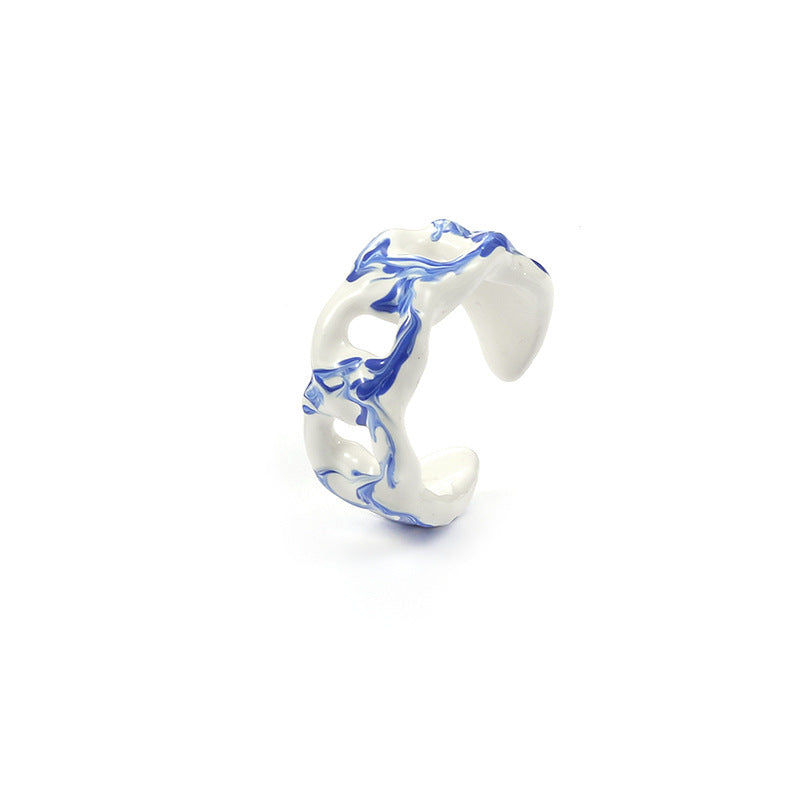 Handmade Dripping Oil Klein Blue Ring Women