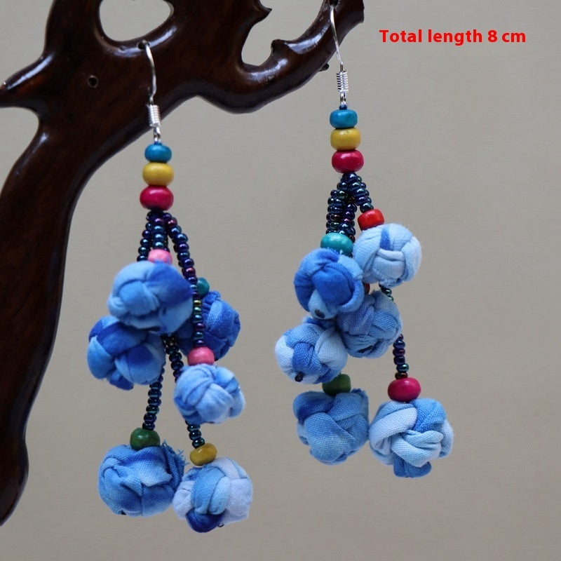 Ethnic Style Blue Dyed Handmade Fabric Earrings