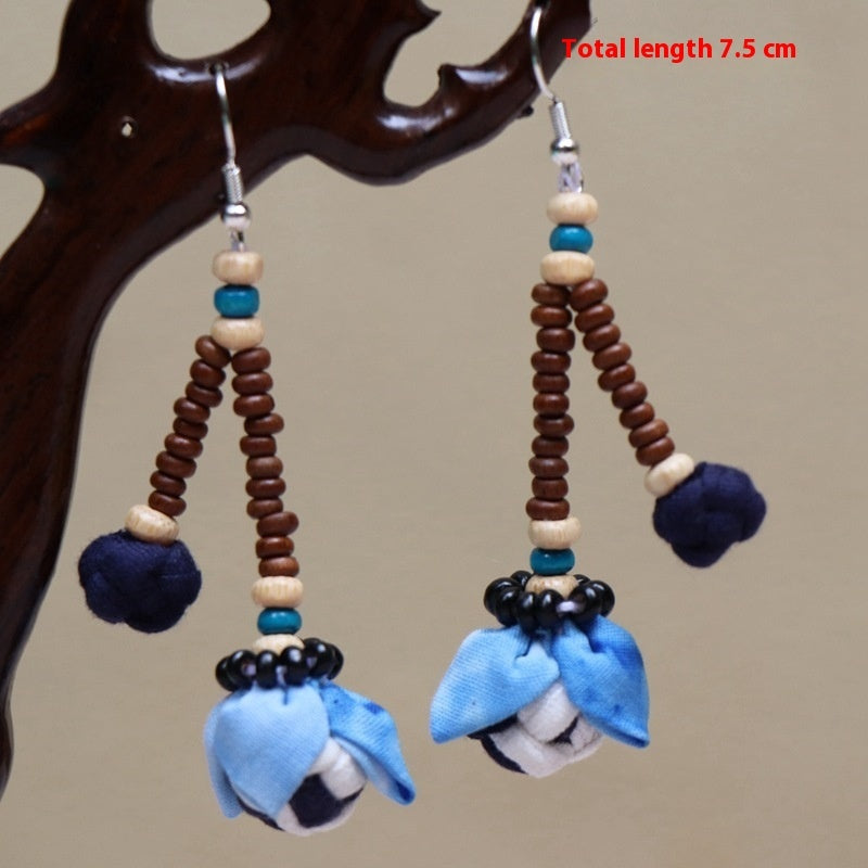 Ethnic Style Blue Dyed Handmade Fabric Earrings