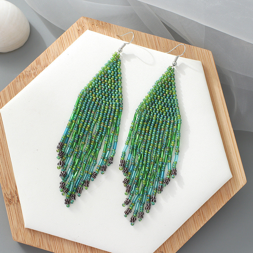 Handmade Rice Bead Tassel Earrings