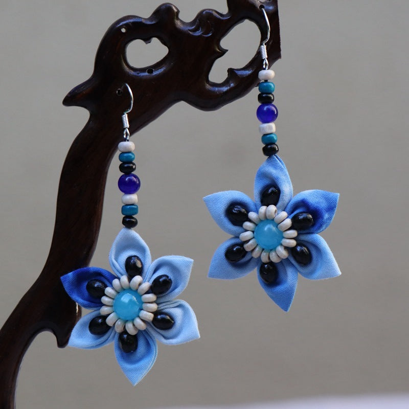 Ethnic Style Blue Dyed Handmade Fabric Earrings