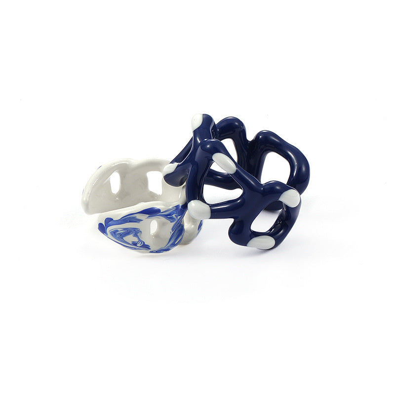 Handmade Dripping Oil Klein Blue Ring Women