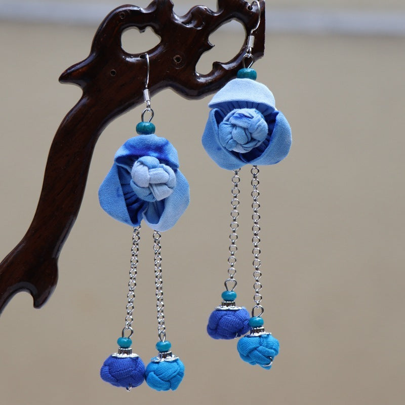 Ethnic Style Blue Dyed Handmade Fabric Earrings