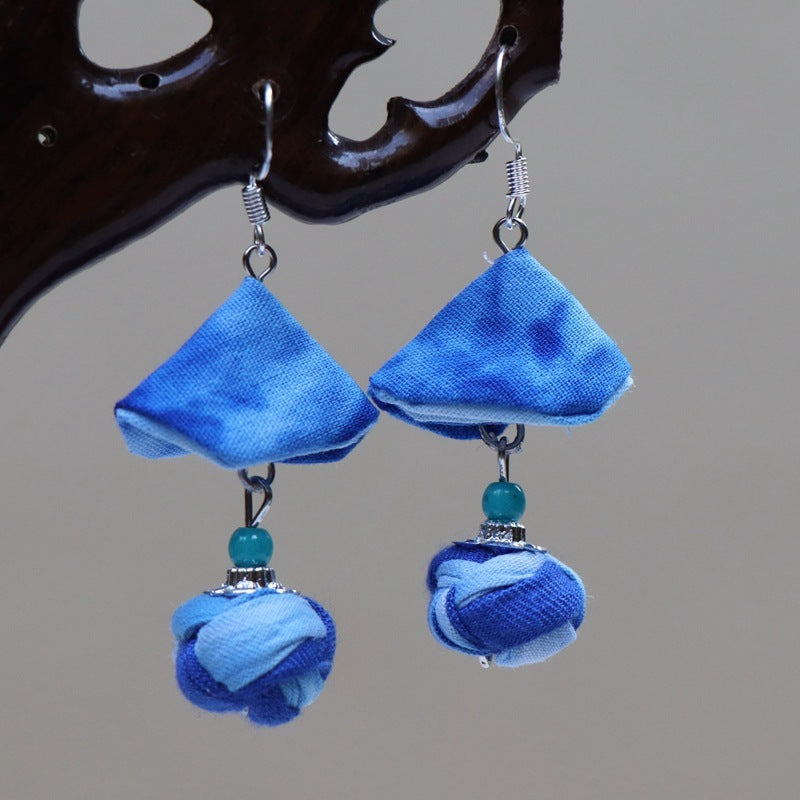 Ethnic Style Blue Dyed Handmade Fabric Earrings