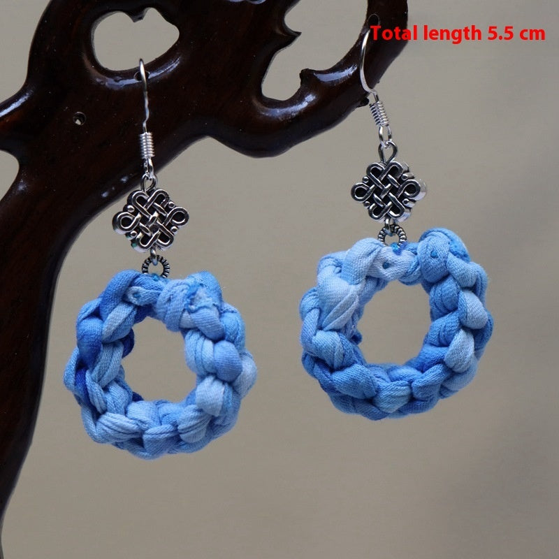 Ethnic Style Blue Dyed Handmade Fabric Earrings