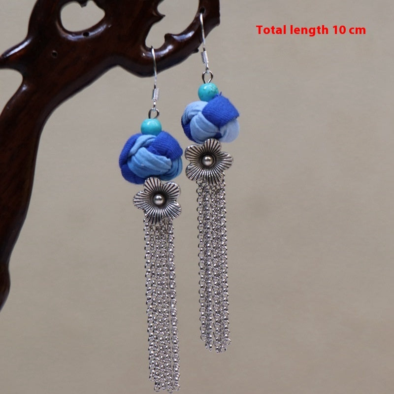 Ethnic Style Blue Dyed Handmade Fabric Earrings