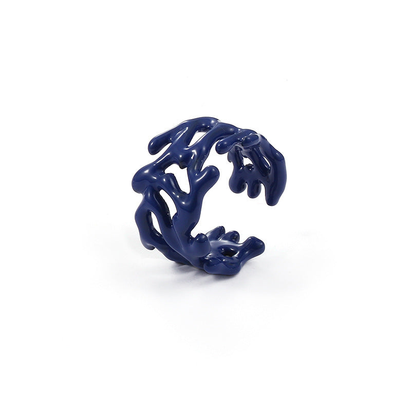 Handmade Dripping Oil Klein Blue Ring Women