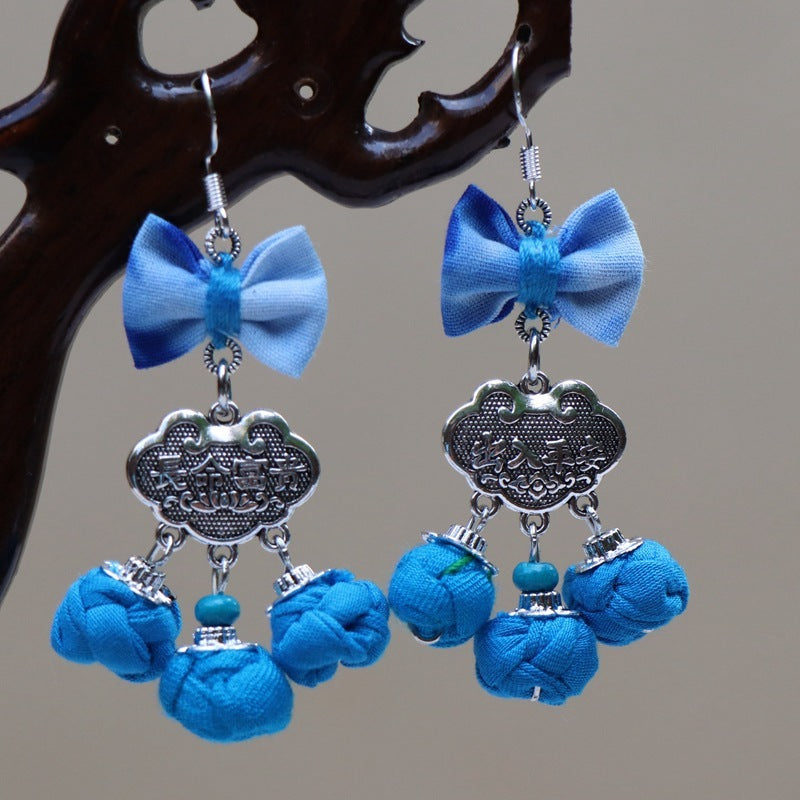 Ethnic Style Blue Dyed Handmade Fabric Earrings