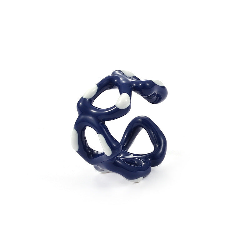 Handmade Dripping Oil Klein Blue Ring Women