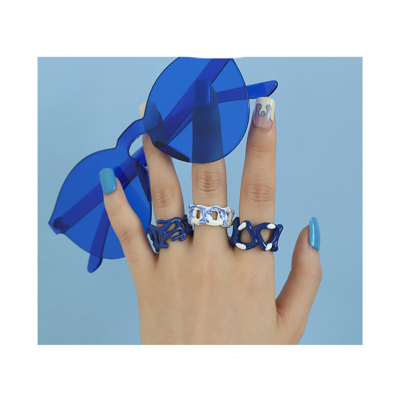 Handmade Dripping Oil Klein Blue Ring Women