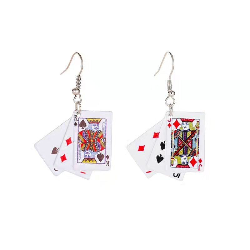 Creative Handmade Funny Playing Cards Earrings Cool Simulation