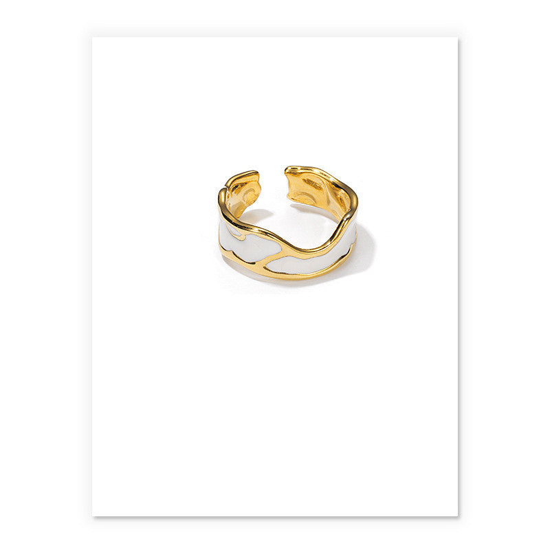 White Handmade Dripping Oil Ring Women