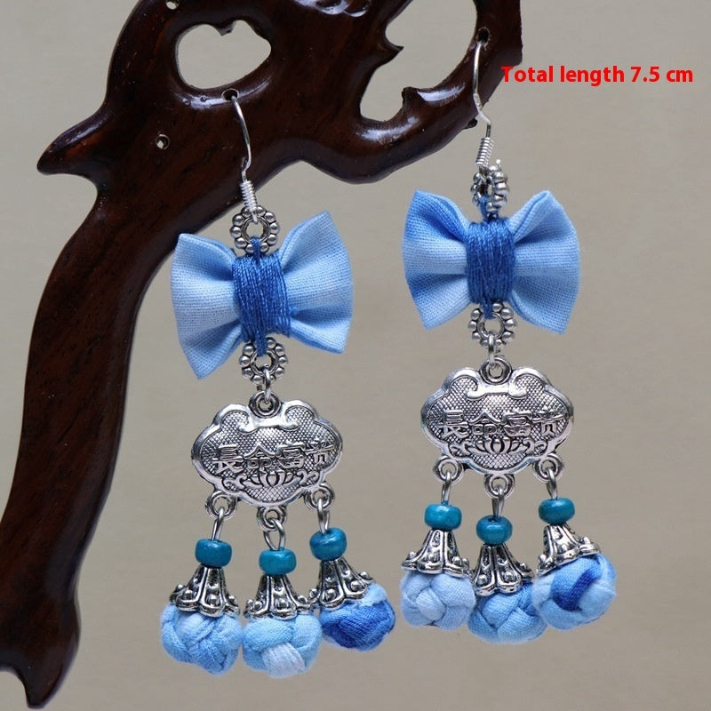 Ethnic Style Blue Dyed Handmade Fabric Earrings