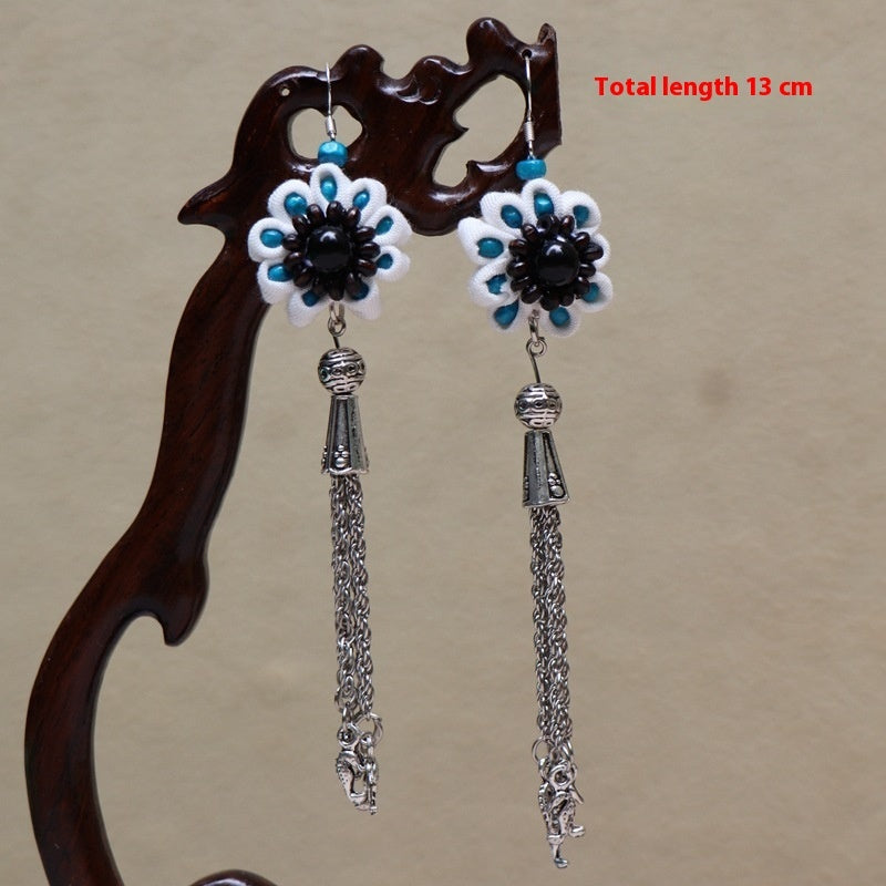 Ethnic Style Blue Dyed Handmade Fabric Earrings