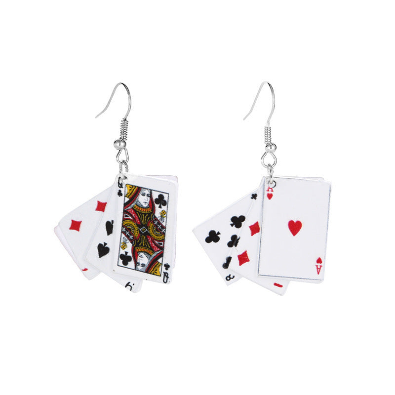 Creative Handmade Funny Playing Cards Earrings Cool Simulation