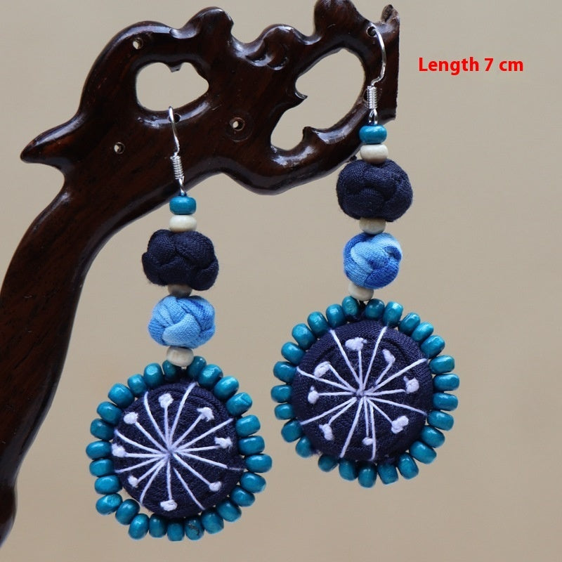 Ethnic Style Blue Dyed Handmade Fabric Earrings