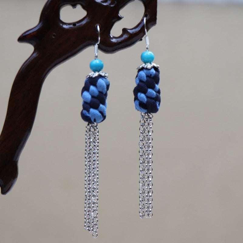 Ethnic Style Blue Dyed Handmade Fabric Earrings