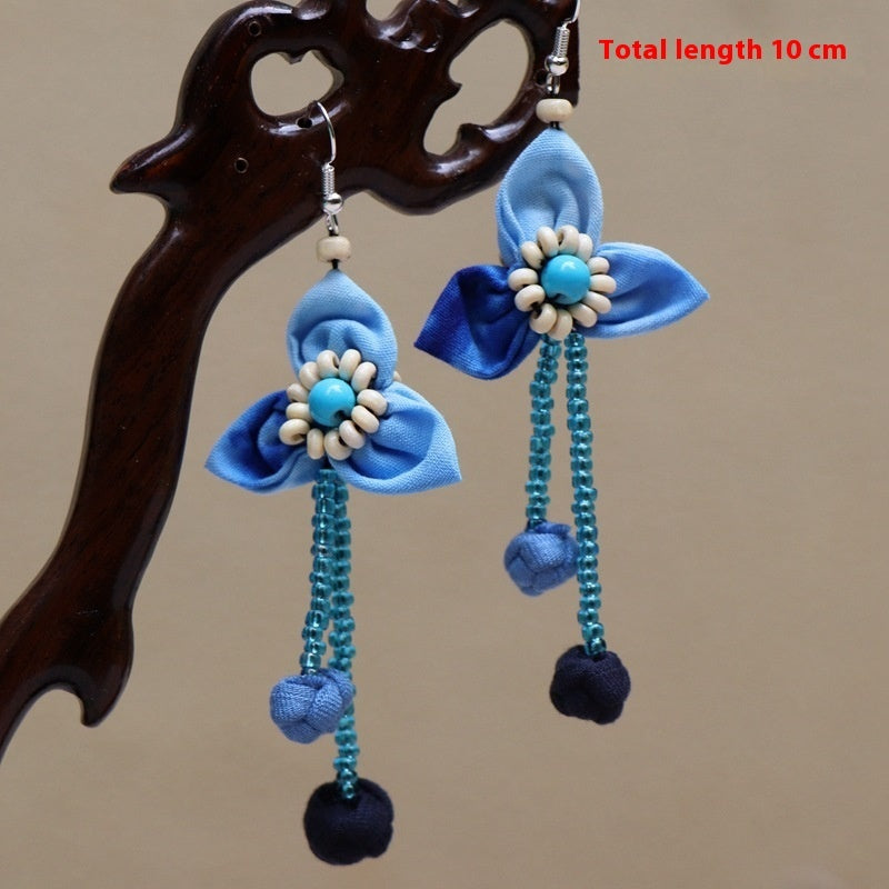 Ethnic Style Blue Dyed Handmade Fabric Earrings