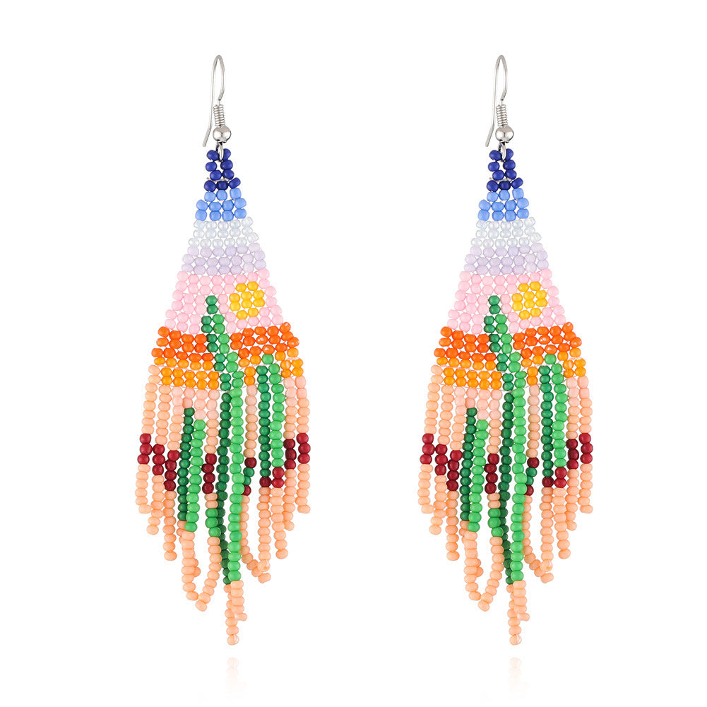 Beaded Ethnic Style Handmade Tassel Bead Earrings