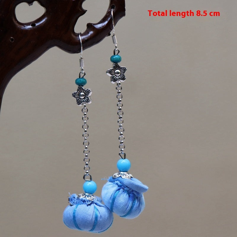 Ethnic Style Blue Dyed Handmade Fabric Earrings