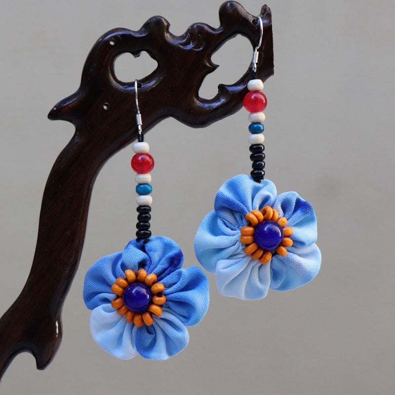 Ethnic Style Blue Dyed Handmade Fabric Earrings