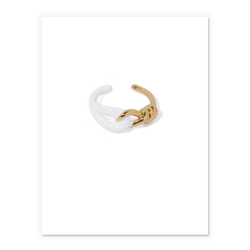 White Handmade Dripping Oil Ring Women