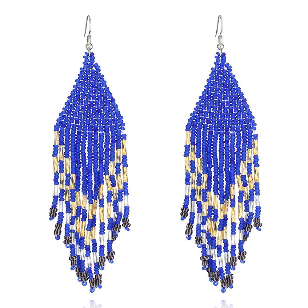 Handmade Rice Bead Tassel Earrings