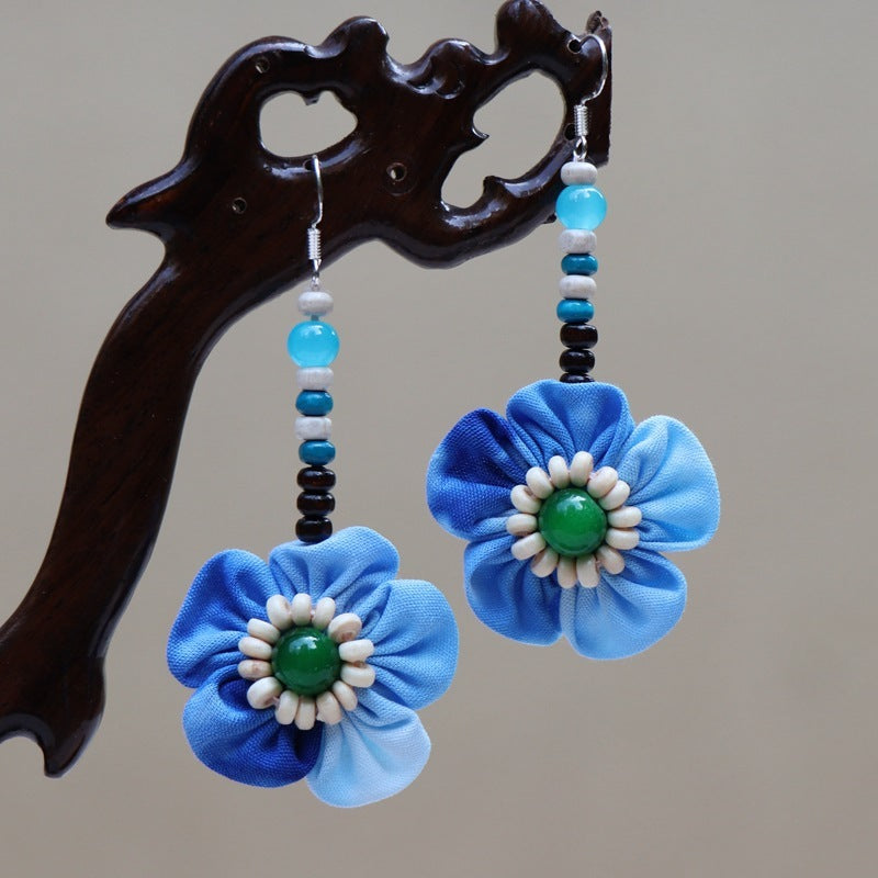 Ethnic Style Blue Dyed Handmade Fabric Earrings