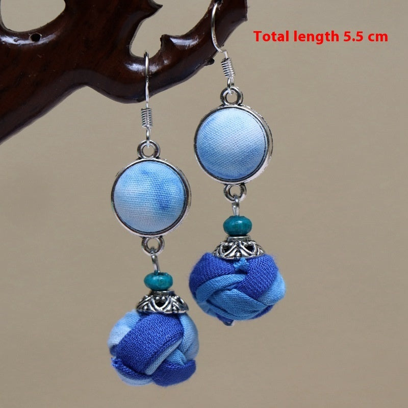 Ethnic Style Blue Dyed Handmade Fabric Earrings