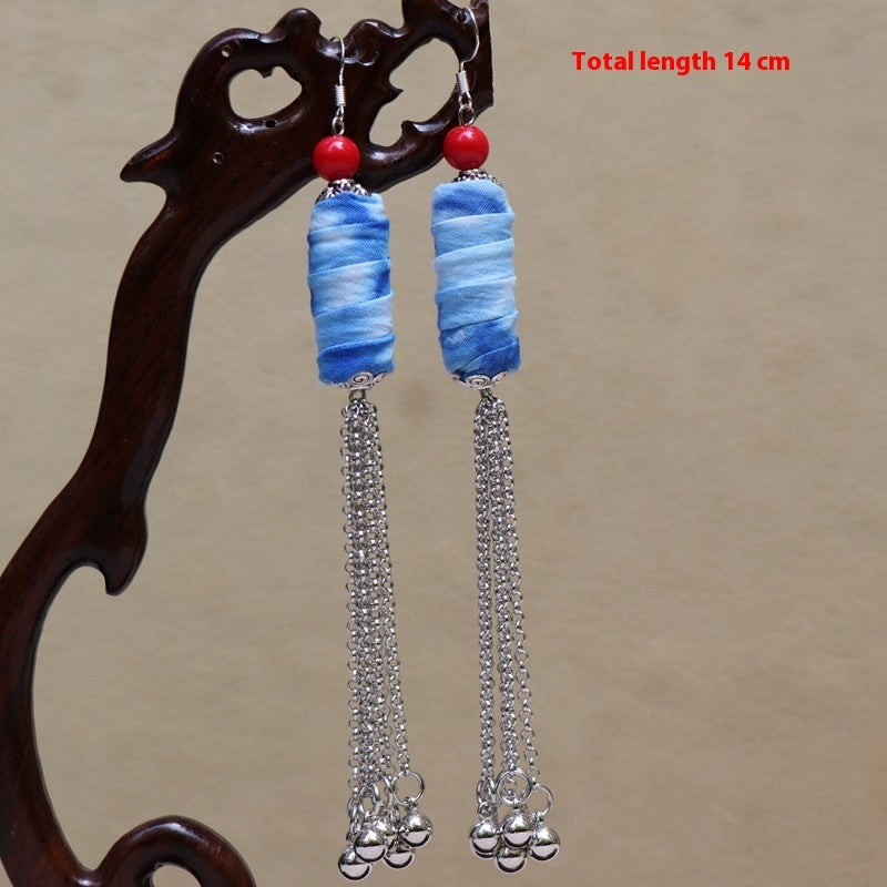 Ethnic Style Blue Dyed Handmade Fabric Earrings