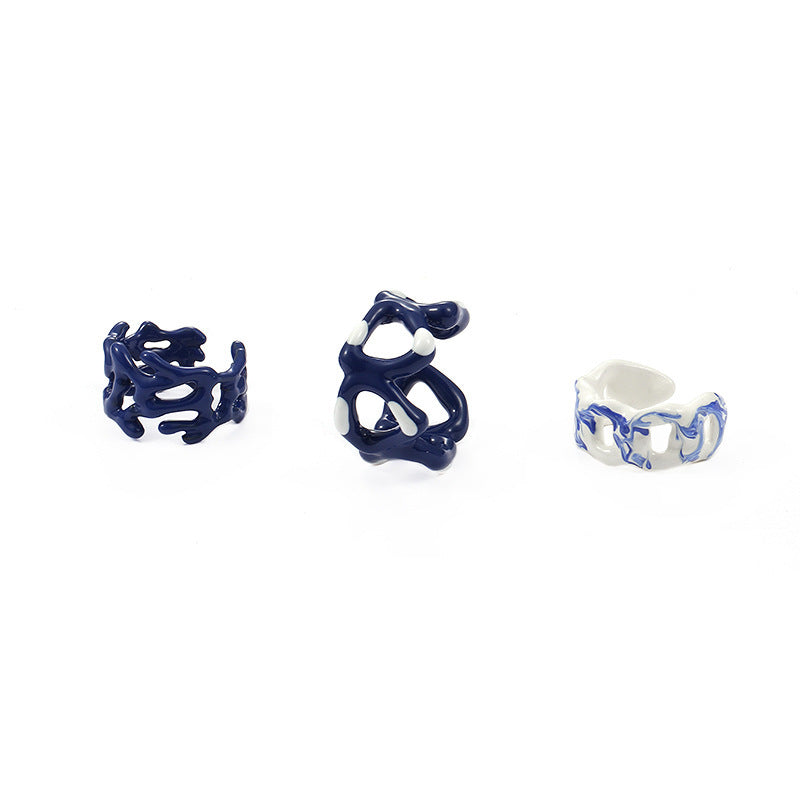 Handmade Dripping Oil Klein Blue Ring Women