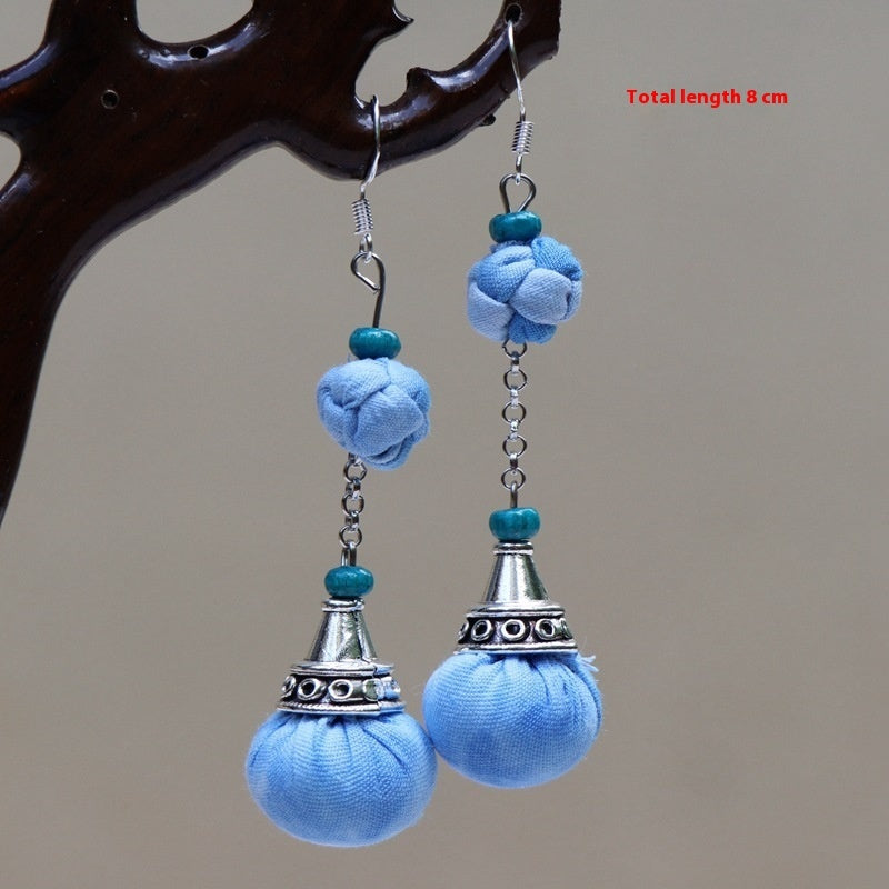 Ethnic Style Blue Dyed Handmade Fabric Earrings