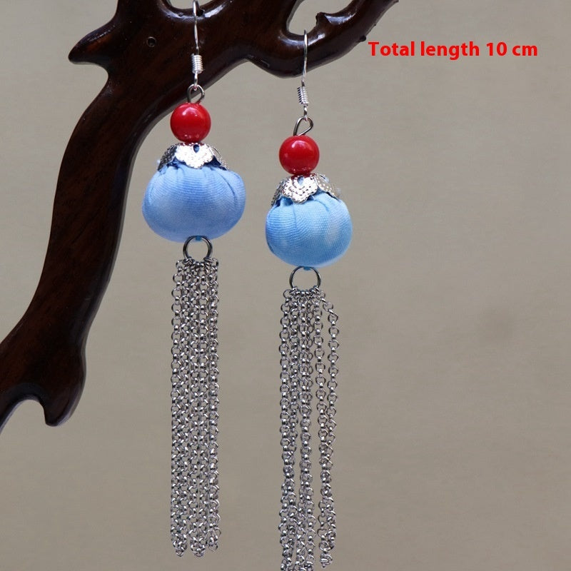 Ethnic Style Blue Dyed Handmade Fabric Earrings