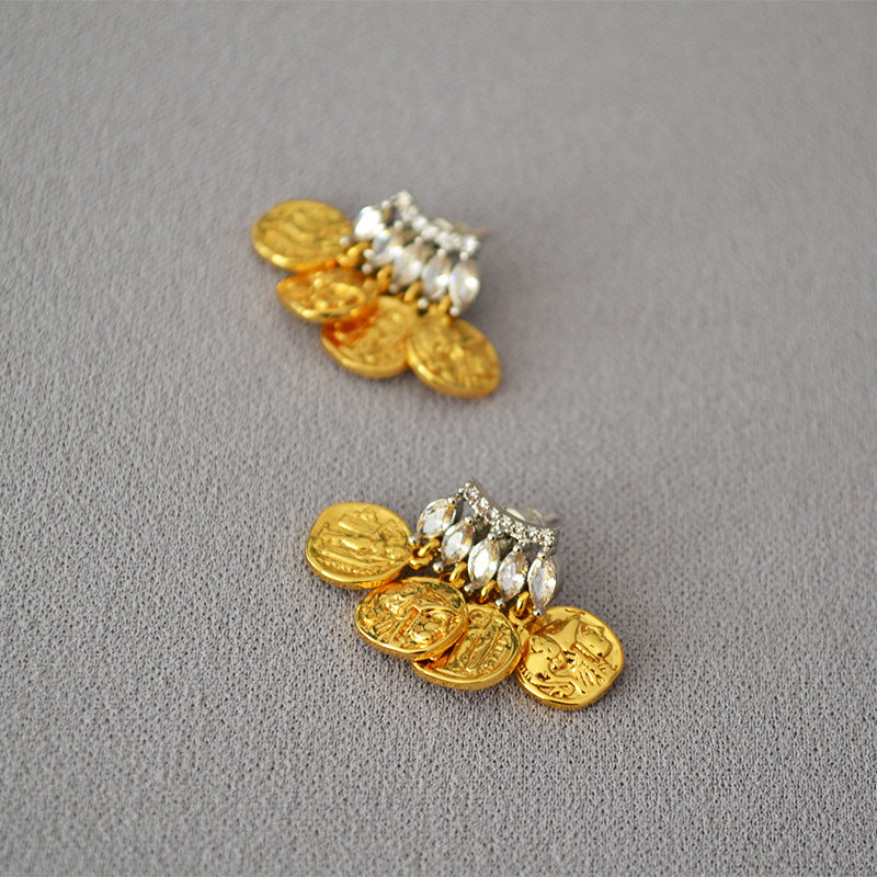 Ancient Greek Portrait Gold Coin Earrings