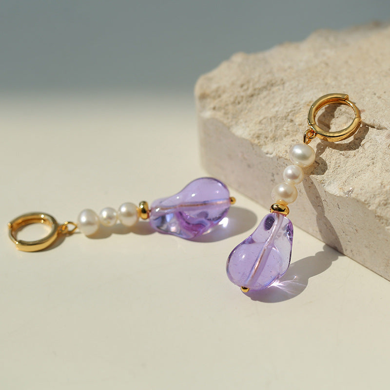 Exquisite Purple Baroque Pearl Glass Jewelry Set