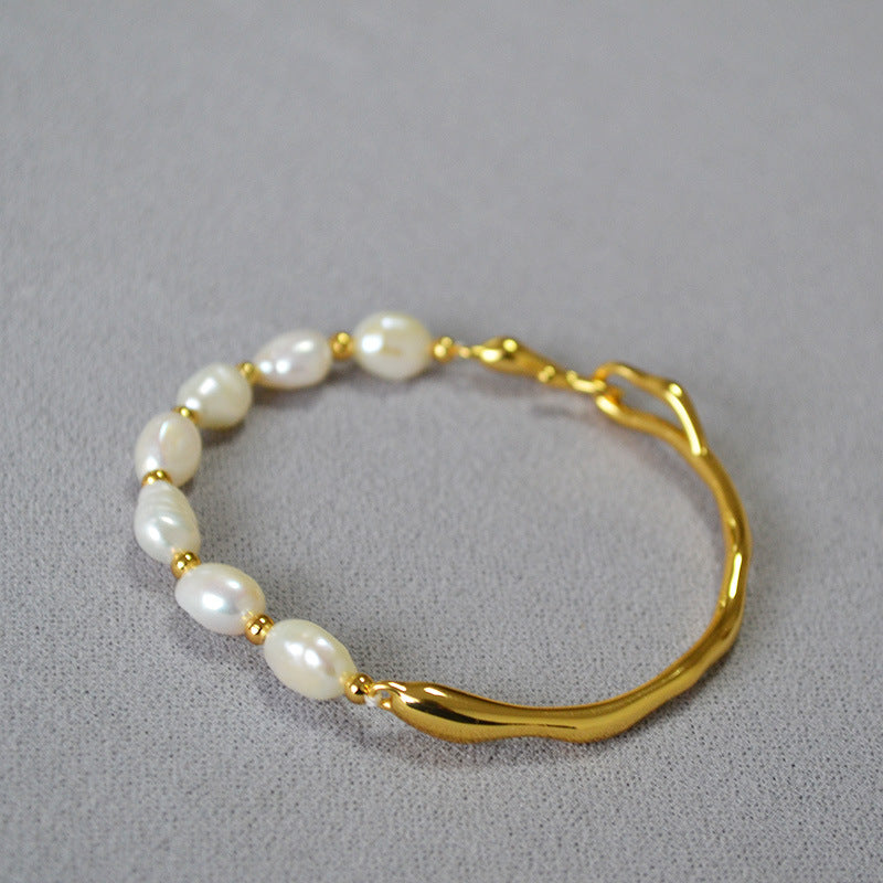 Handcrafted Baroque Pearl Bracelet with Gold Accents